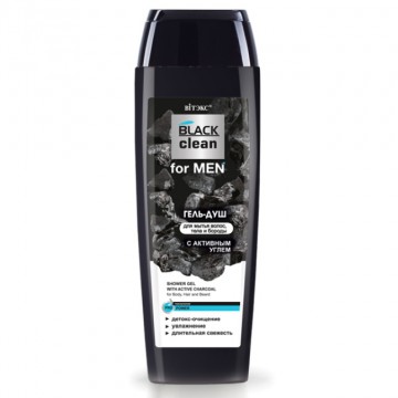 BLACK FOR MEN - Sprchovací Gél s Aktívnym Uhlím na Umývanie Vlasov, Tela a Brady
