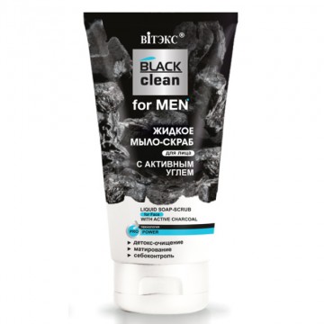 BLACK FOR MEN - Tekuté Peelingové Mydlo s Aktívnym Uhlím na Tvár (150 ml)